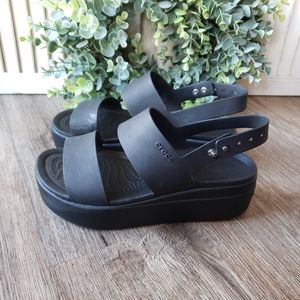 Crocs Brooklyn Low Wedge Black Sandals Women's Size 6